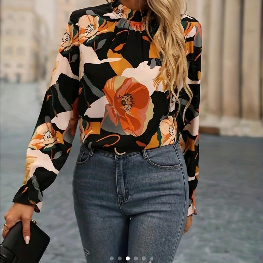 Artistic Black and Orange Graphic Blouse